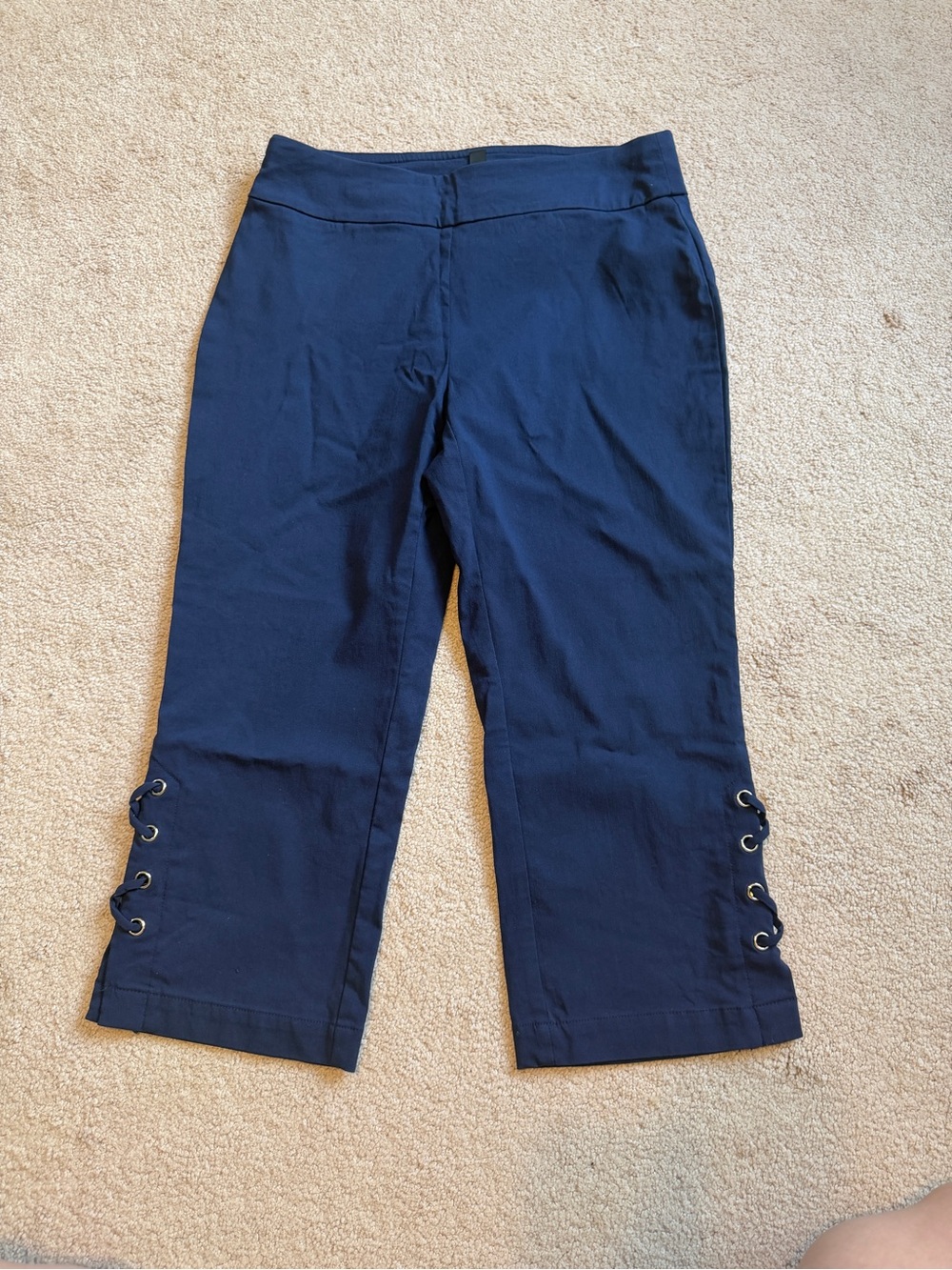 JM Collection Navy Capri Pants with lace-up hem